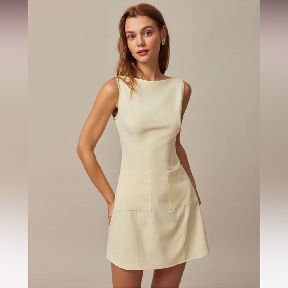 NWT RIHOAS The Yellow Boat Neck Cutout Mini Dress